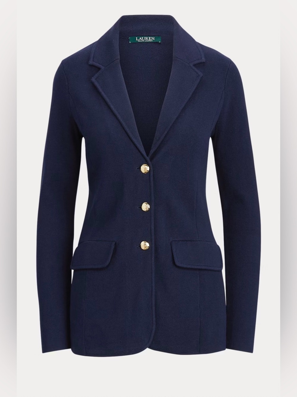 Lauren Ralph Lauren Navy Knit Blazer with Gold-Tone Buttons